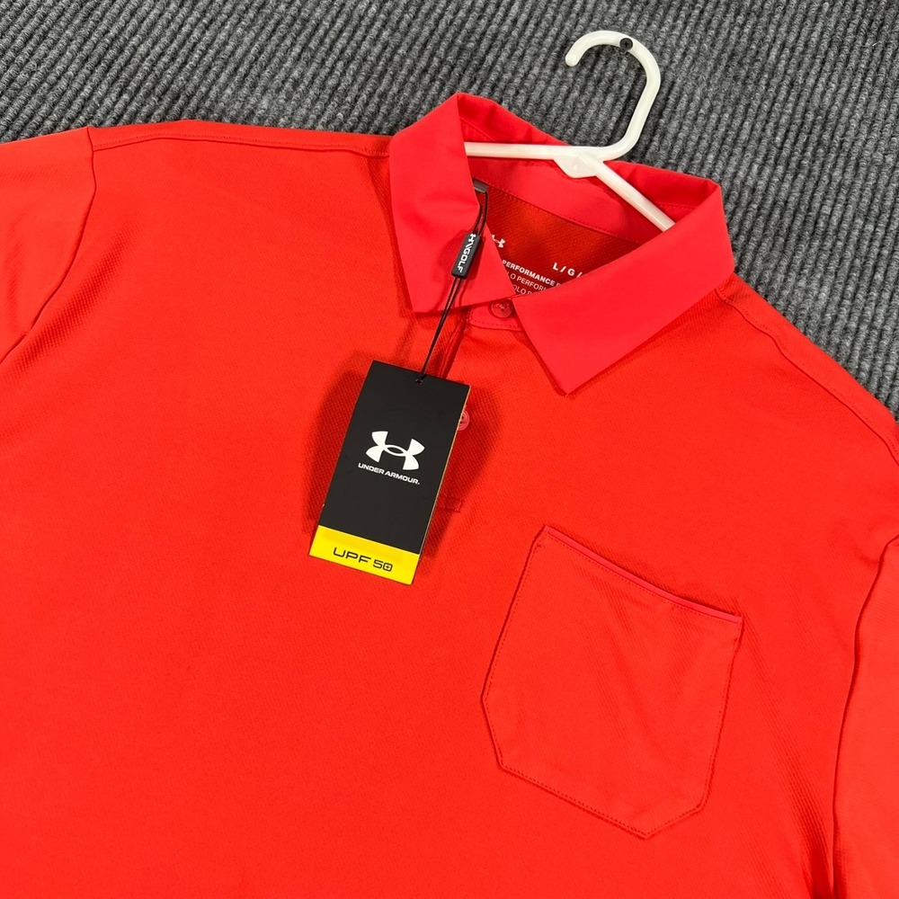 Under Armour Performance Polo Shirt Mens Large Red Short Sleeve Golf New